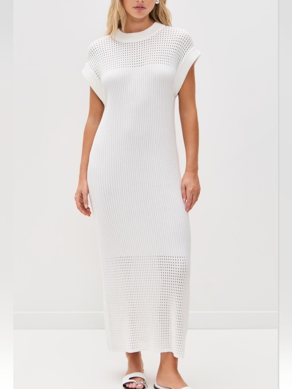 Varley Cheston Relaxed Knit Dress In White Size XS